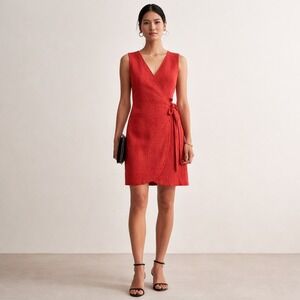 Madewell Texture & Thread Womens Red Sleeveless Textured Knit Faux Wrap Dress M